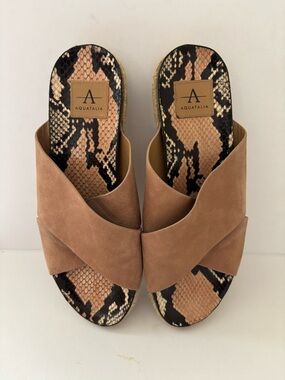 Aquatalia Leather Suede Uppers Crisscross Slide Sandals Snakeskin Insole Sz 9